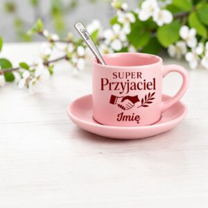 3 filizanka rozowa z yzeczka i talerzykiem personalizowana dla przyjaciela profesjonalny 2 filr0089