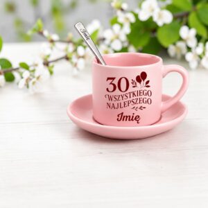 3 filizanka rozowa z yzeczka i talerzykiem personalizowana na 30 urodziny grafit + bordo 1 filr0134